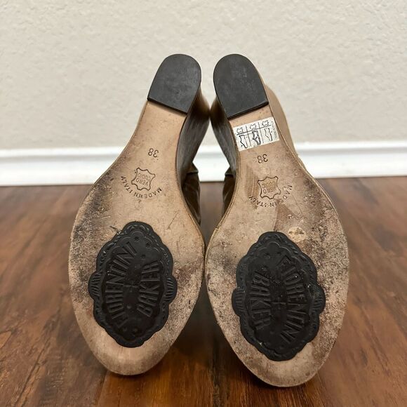 FIORENTINI + Baker Peep-Toe Wedge Slingback Sandals in Tan Leather - Picture 10 of 12